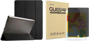 ProCase iPad 7th 10.2" 2019 Black Case with Suede Exterior Bundle with iPad 7th 10.2" 2019 Privacy Screen Protector