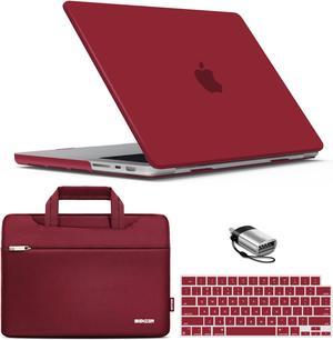 IBENZER Case for MacBook Pro 14 Inch Case 2024 2023 M3 A2918 A2992 M2 A2779 M1 A2442 Pro/Max,Hard Shell Case & Sleeve Bag & Keyboard Cover & Type-C for Mac Pro 14(2024-2021), Wine Red, T14WR+3