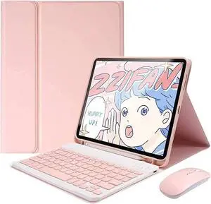 QIYIBOCASE Keyboard Case for iPad Mini 7th/6th Generation with Mouse, Case for iPad mini7(A17 Pro)/Mini 6 with Keyboard and Mouse, Candy Detachable Magnetic Keyboard Cover with Pencil Holder (Pink)