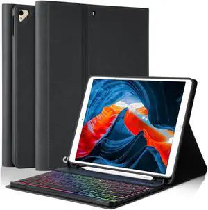 FUWANG New iPad 9th Generation Keyboard Case 10.2"(2021)/8th Gen/7th Gen,7 Colors Backlit Detachable Keyboard Case for iPad 10.2" /iPad Air 3 10.5"(3rd Gen)/iPad Pro 10.5" with Pencil Holder Black