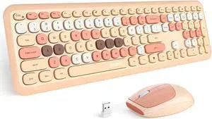 MOFII Wireless Keyboard Mouse Combo, Colorful Compact Full Size Wireless Keyboard and Mouse Set 2.4G Ultra-Thin Sleek Design for Windows, Computer, Desktop, PC, Notebook- Milk Tea Colorful