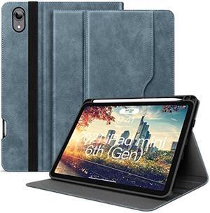 iPad Mini 6th Generation Case 2021 with Pencil Holder Front Pocket Strap Soft Back Smart Cover for iPad Mini 6 PU Leather Folio Stand, Supports Pencil 2 Charging, Auto Sleep/Wake