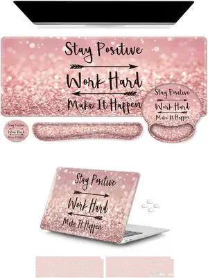 iCasso Compatible with MacBook Air 13 Inch Case 2021-2018 Release A2337 M1/ A1932/A2179,Desk Mat, Gaming Mouse Pad Wrist Support Set, 4in1 XXL Large Mousepad -Pink