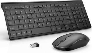 Rechargeable Wireless Keyboard and Mouse Combo- J JOYACCESS 2.4G Compact Quiet Slim Wireless Keyboard Mouse Combo for Laptop,PC,Desktop,Computer,Windows- Black