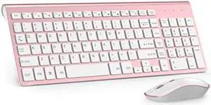 Wireless Keyboard Mouse, J JOYACCES2.4G Compact and Ultra Slim Wireless Keyboard and Mouse for Windows, Computer, Desktop, PC, Laptop (Pink)
