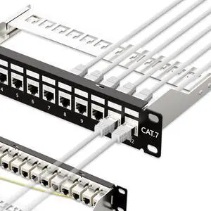 iwillink 10Gbps Patch Panel 12 Port, RJ45 Through Coupler Cat7 Patch Panel STP Shielded with Back Bar, 10'' Wallmount or Rackmount, Compatible with Cat7, Cat6A, Cat6, Cat5e, Cabling