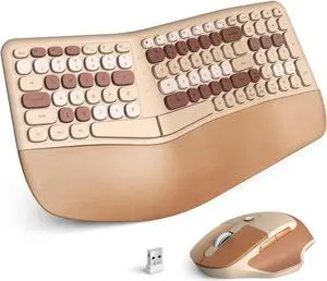 KNOWSQT Ergonomic Wireless Keyboard and Mouse Combo Milk Tea - 2.4G Split Colorful Keyboard with Wrist Rest, 3 Level DPI Adjustable Optical Mouse for Windows, Computer, PC, Laptop