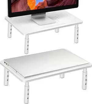 La Jaco White Monitor Stand Risers for 2 Monitors, 3 Height Adjustable Monitor Stand with Pen Holder, Dual Monitor Riser Laptop Riser for Office, Home, School Supplies, 2 Pack