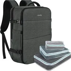 Travel Backpack for Men Women 17 Inch Flight Approved Carry on Backpack Waterproof Large 40L Luggage Daypack Business College Weekender Overnight Laptop Backpack with 3 Packing Cubes, Grey