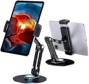 Lucrave Tablet Stand Holder for iPad, Adjustable with 360 Rotating Base for Desk, Aluminum Swivel Tablet Stand Compatible with iPad Air/Mini, iPad 10.2/9.7, iPad Pro 11/12.9 and More, Black