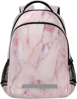 School Backpack with Chest Strap, Pink Marble Pattern Laptop Backpack, Travel Hiking Backpack for Boys Girls, Rucksack, Knapsack One Size