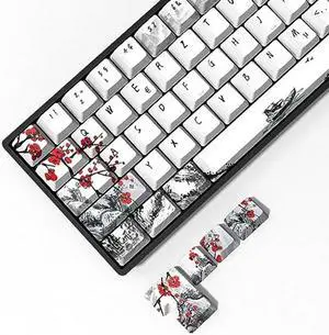 MOLGRIA Plum Blossoms Keycaps 80 Set, PBT Cherry Profile Deutsch Key Caps for 60/75 Percent Cherry MX Switch Mechanical Gaming Keyboard German ANSI/ISO Layout