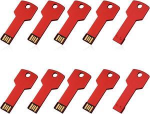 RAOYI 10 Pack 2GB USB Flash Drive USB 2.0 Metal Key Shape Memory Stick Thumb Drive Pen Drive-Red