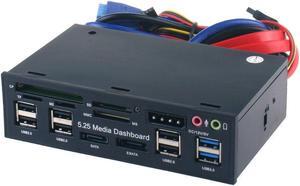 Generic T-SIDAKE 5.25 Inch PC Multifunctional Dashboard Media Front Panel Audio, with SATA e-SATA Dual USB 3.0 6 Port USB 2.0 Five-in-ONE Card Reader (SDMMCCFMSTF M2), Black, (SDK-QL5E)