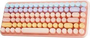 TISHLED Typewriter Keyboard Wireless 2.4GHz/Bluetooth/USB-C Wired Rechargeable Membrane Gaming Keyboard Linear Mechanical-Feel Switch Compact 85-Key Retro Round Keycaps for Multi-Device, Sweet Pink