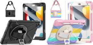 TSQ iPad 9th 7th 8th Generation Case 10.2 Inch 2021 2020 2019 with Screen Protector Pencil Holder Stand Strap for Kids