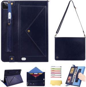 UUcovers Crossbody Handbag Case for iPad Pro 12.9 inch 6th/5th/4th/3rd Generation 2022/2021/2020/2018 with Pencil Holder/Shoulder Strap/Hand Strap/Stand Envelope Bag Magnetic Wallet Cover, Blue