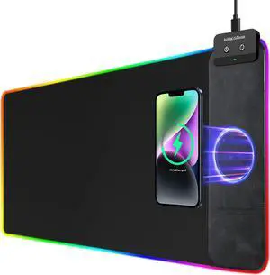 RGB Gaming Mouse Pad with Wireless Charging 10W - 31.5"x11.8" X-Large Desk Mat for Laptop/PC/Keyboard, 9 Light Modes, Non-Slip Rubber Base, Waterproof, Black