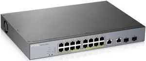 Zyxel Nebula 16-port Gigabit Smart Managed PoE+ Switch with 250 Watt Budget and 2 Gigabit Combo Ports with Nebula Cloud Managment, Long Range PoE Switch [GS1350-18HP]