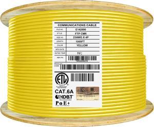 Elite Cat6A Shielded Riser (CMR), 1000ft, FTP 23AWG, Solid Bare Copper, 650MHz, 10Gb Speeds, UL Listed, UL-LP Certification, Higher Performance PoE, Bulk Ethernet Cable Reel, Yellow
