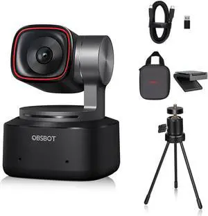 OBSBOT Tiny 2 AI-Powered PTZ 4K Webcam 1/1.5" CMOS 4X Faster Focusing USB 3.0 10x Faster Data Transmission Voice Control, W Table Mini Tripod