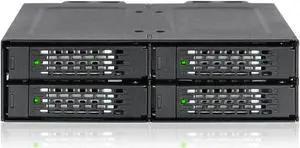ICY DOCK 4 Bay 2.5 NVMe U.2/U.3 SSD PCIe 4.0 Rugged Mobile Rack Enclosure for 5.25" Bay (4 x Mini-SAS HD) | ToughArmor MB699VP-B