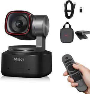 OBSBOT Tiny 2 AI-Powered PTZ 4K Webcam 1/1.5" CMOS 4X Faster Focusing USB 3.0 10x Faster Data Transmission Voice Control, W Tiny Smart Remote 2