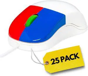 Clevy Kids Mouse - Colorful Ergonomic USB Wired Computer and Laptop Kids Mouse for School and Home - Children Friendly Mouse Compatible with Windows, macOS, Chromebook - Pack of 25 Mice