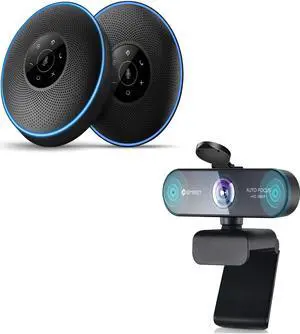 EMEET Bluetooth Speakerphone -Daisy Chain/Use Alone up to 16 attendees, M220 Professional Wireless Speakerphone &HD Webcam 1080P, USB Webcam with Privacy Cover & 2 Noise