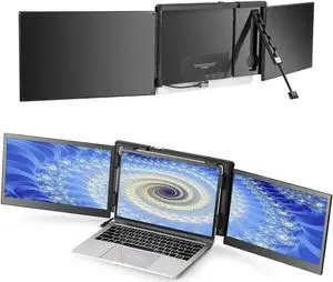 JoyReal Portable Laptop Monitor for MacBook, 12'' Triple Monitor for Laptop, 1080P Screen Extender for Mac Pro Air Single Cable Connection