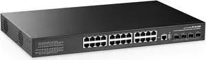 MokerLink 24 Port Gigabit PoE Managed Switch with 4 x 10G SFP+ Uplink, 1 Console Port, 1 USB Port, L3 Smart Managed, Rackmount, DHCP QoS Vlan IGMP and Static Routing