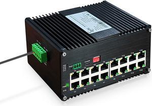 Zhpuostd 16 Ports PoE Managed Gigabit Industrial Ethernet Switch,with 16 10/100/1000Mbps RJ45 Ports,2-Layer, CLI, Web, IP40, -40degC to 80degC (-40degF to 176degF) Operating DIN Rail Ethernet Switch