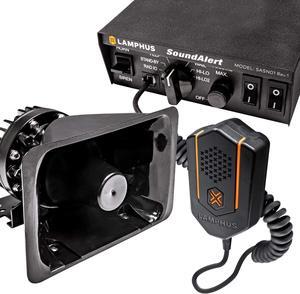 SoundAlert 100W Emergency Police Siren Kit [120-130dB Bullhorn Speaker] [2 x 16A Switch Control] [Hands-Free Air Horn] [PTT Mic] [Radio Rebroadcast] Warning Emergency PA System for Truck Car