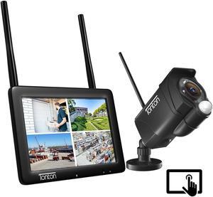 [2K&2-Way Audio&Floodlight] Tonton Portable LCD Security Camera System Wireless, 7" IPS Touchscreen Monitor with Battery,4CH NVR and 1PCS 3MP Spotlight IP Cameras with PIR Sensor,32GB SD Card Included