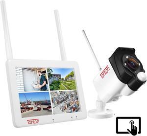 [2K&2-Way Audio&Floodlight] Tonton Portable LCD Security Camera System Wireless, 7" IPS Touchscreen Monitor, 4CH NVR and 1PCS 3MP DC Powered IP Camera with PIR Sensor, 32GB SD Card Included(White)