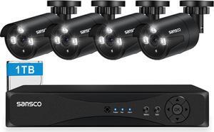 SANSCO 8CH Home Security Camera System with 8 Channel 5MP DVR Recorder and 4X 2MP Outdoor Camera, 1TB Hard Drive Disk, IP66 Weatherproof, Push Notification and Email Alert, Easy Remote Access