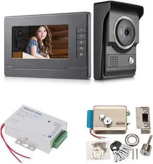 AMOCAM Video Intercom System, Wired Video Door Phone Ktis with 7 Inches Monitor + Camera + Power Supply Control + Electric Door Lock for Villa House Office Apartment
