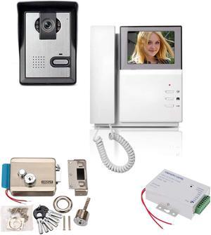 AMOCAM Video Door Phone System, 4.3 Inches Clear LCD Monitor Wired Video Intercom Doorbell Kits, include Electronic Door Lock + Power Supply Control