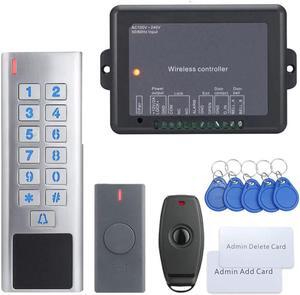 Wireless Access Control System Kit,100-240V Power Supply,125Khz Reader Keypad,433Mhz Remote Access Controler,Wireless Exit Button,Remote Control Key,IP66 Waterproof,Wireless Smart Lock,Door Bell