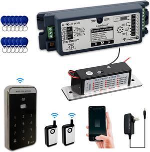 2.4GHz WiFi Access Control 400lb Holding Force Electric Strike Door Lock System Kit with Remote and Smartphone app Control, paired with Wireless Access Kaypad