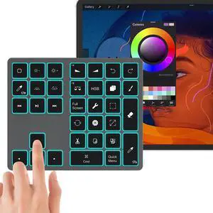 Doohoeek Updated Backlit Bluetooth Keypad for iPad Procreate Compatible with iOS17 or Later, Rechargeable Keyboard for Procreate and Drawing Shortcuts for iPad and Graphic Tablets, Grey