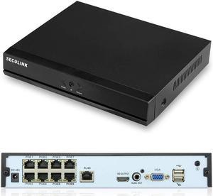 Seculink 8-Channel 48V POE NVR 5MP 8MP Super HD 2K 4K Network Video Recorder Cloud P2P Remote Access Motion Alert