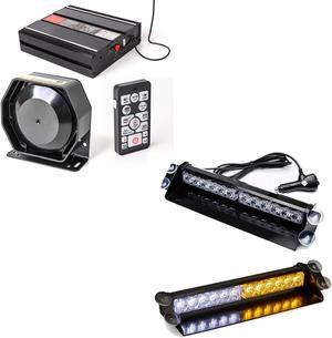 SMALLFATW POLICE SIREN and Emergency Strobe Light Set, 130 DB 200 Watt Wiree Remote, 14" 12 LED High Intensity 9 Flashing Modes