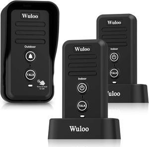 Wuloo Wireless Intercom Doorbells for Home Classroom, Intercomunicador Waterproof Electronic Doorbell Chime with 1/2 Mile Range 3 Volume Levels Rechargeable Battery (Black, 1&2)