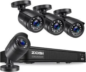 ZOSI H.265+ 3K 5MP Lite AI Home Security Camera System with Human Vehicle Detection, 8 CH CCTV DVR and 4 x 1080p Bullet Camera Outdoor Indoor, 80ft Night Vision, Remote Access, Motion Alerts (No HDD)