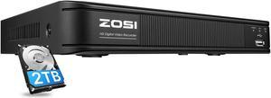ZOSI H.265+ 5MP 3K Lite 8 Channel CCTV DVR Recorder, AI Human Vehicle Detection, Alert Push, Hybrid Capability 4-in-1(Analog/AHD/TVI/CVI) Full 1080p HD Surveillance DVR for Security Camera (2TB HDD)