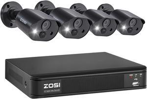 ZOSI C303 Home Outdoor Security Camera System with Audio, 5MP-Lite 8 Channel DVR and 4 x 1080p Weatherproof Camera with Human Detection Alerts, Smart Light & Sound Alarm