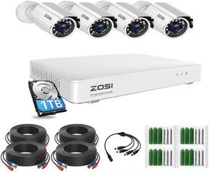 ZOSI 1080P 8 Channel Security Camera System with 1TB HDD,H.265+ 3K Lite 8CH Security DVR Recorder with 4pcs HD 1920TVL 1080P Outdoor Weatherproof CCTV Cameras,Motion Alert,Remote Access