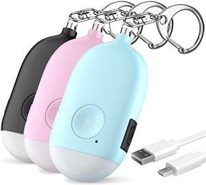 Rechargeable Self Defense Keychain Alarm - 3 Pack 130 dB Loud Emergency Personal Siren Ring with LED Light - SOS Safety Alert Device Key Chain for Women, Kids, and Elderly by WETEN (Black&Pink&Blue)