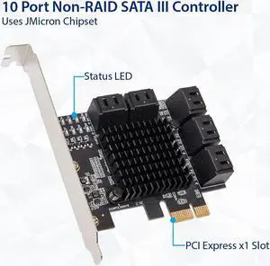 IO CREST 10 Port SATA III to PCIe 3.0 x1 Non-RAID Expansion Card JMB582 Low Profile Bracket, (SY-PEX40167)